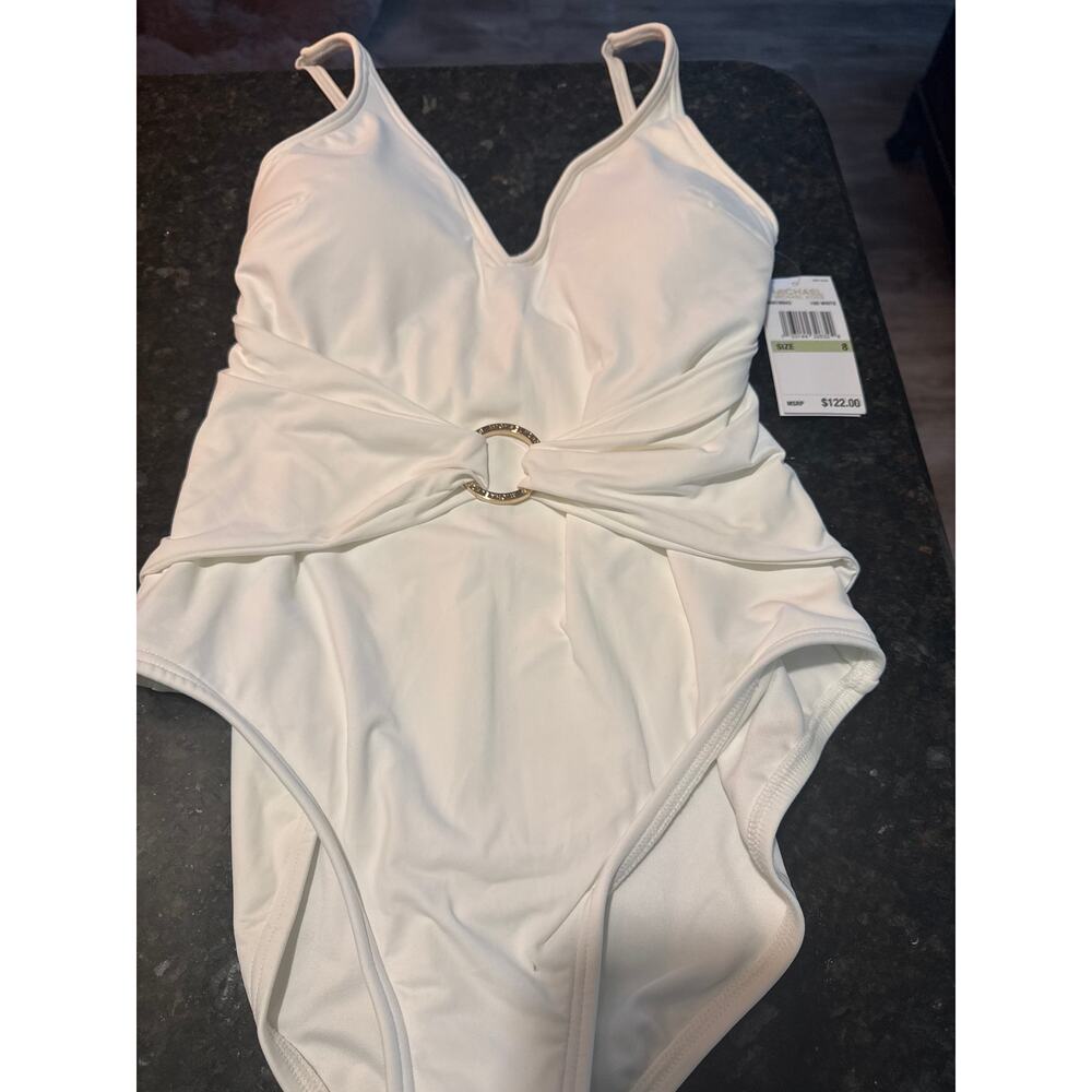 NWT Michael Michael Kors White Ring Detail One Piece Swimsuit Size 8